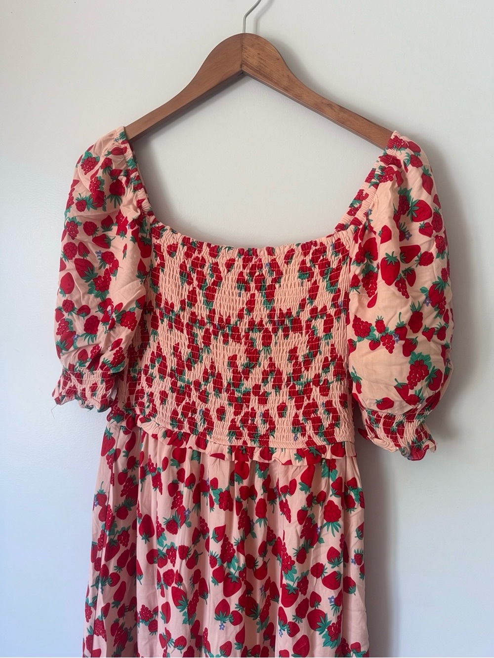 Betsey Johnson Pink Smocked Maxi Dress with Strawberry Details - Picture 2 of 3